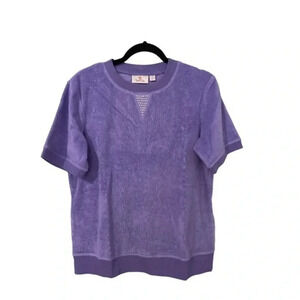 Quacker Factory Sweater Women’s Medium Purple Short Sleeve Terry Cloth Studded